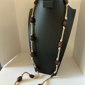 Brown and tan peach seed with rope necklace long necklace